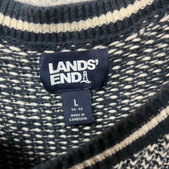 Lands' End Navy and White Knit Sweater - Picture 3 of 7